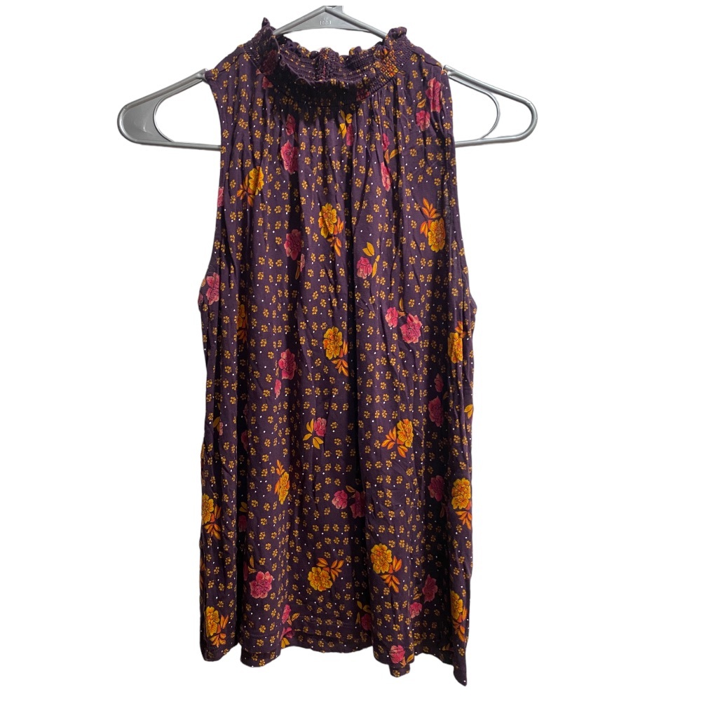 LOFT Rosebud Smocked Mock Neck Shell Tank Top size Small‎